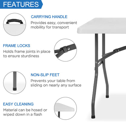 6 Foot Folding Table,Fold-in-Half Plastic Table,Indoor Outdoor Picnic Party Dining Camp Tables,White