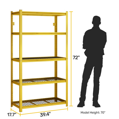 FCH 39.4"W x 18"D x 72"H 5 Shelf Wire Shelving Unit 2500LBS Capacity Adjustable Storage Rack , Yellow