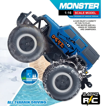 JUGAAD LIFE Remote Control Cars 1:16 SUV Toys RC Monster Truck Toys Body Waterproofing Suitable for All Terrain 4WD Off-Road Car, Land Water 2 in 1, Gifts for Kids Boys