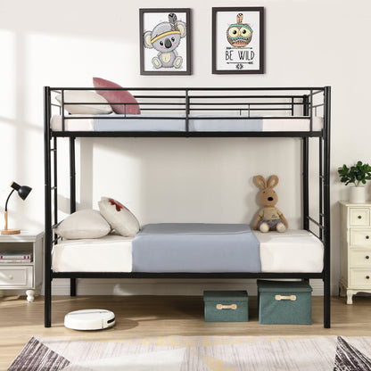 Twin Over Twin Metal Bunk Bed with 2 Ladder for Kids Bedroom,Heavy Duty Twin Size Bunk Beds with Full-Length Guardrail, 400lbs Weight Capacity, No Box Spring Needed,Black