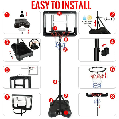 JUGAAD LIFE Kids Basketball Hoop with Stand Adjustable Height 3.5 ft-6.2 ft Indoor & Outdoor Portable Mini Toddler Basketball Goal with Ball Pump for Kids Teenagers