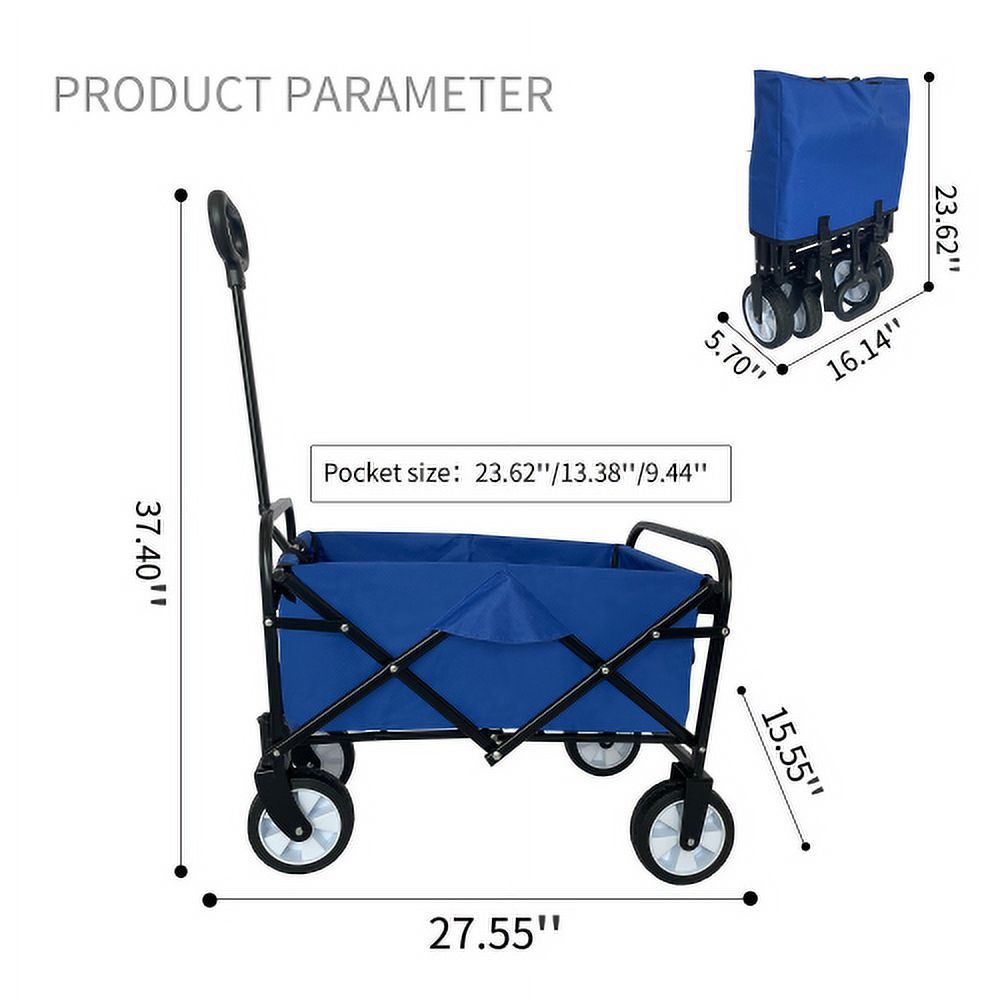 Collapsible Folding Wagon Garden Cart Beach Wagon Grocery Wagon All-Terrain Wheels Garden Grocery Wagon for Shopping Park Picnic, Beach Trip, Outdoor Activities, Camping, Blue