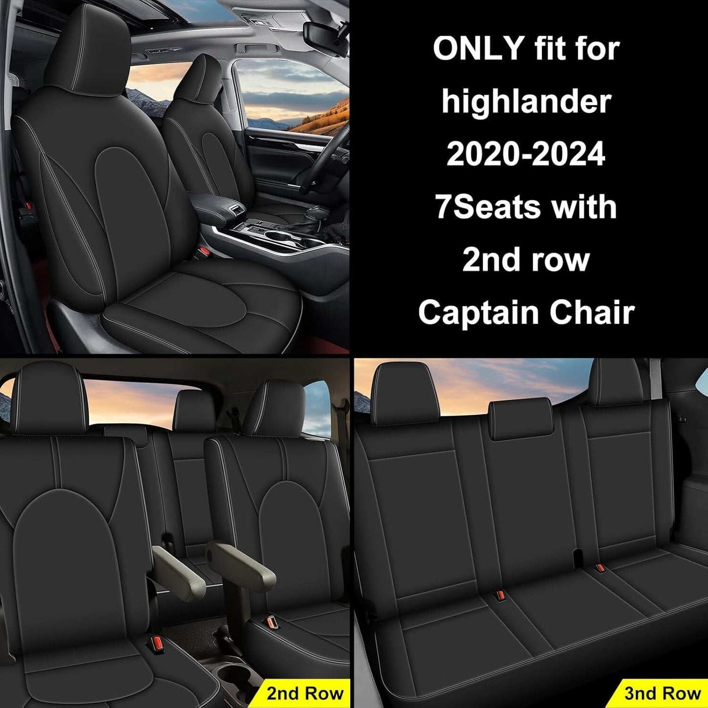 AOMSAZTO Custom Fit Highlander Seat Covers: for Toyota Highlander 2020 2021 2022 2023 2024-Three-Row 7 Seats,Second Row Captain Chair Faux Leather-Black