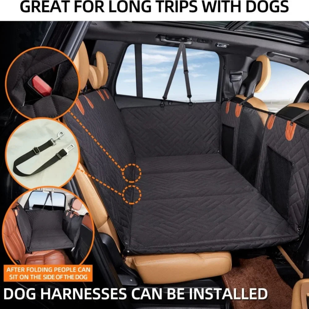 Reyox Dog Car Seat Cover with Hard Bottom, 600D Scratch Proof Nonslip Waterproof Back Seat Extender Holds 400lbs for Car Truck and SUV