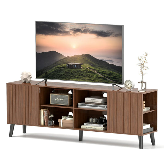 Anrist Mid-Century Modern TV Stand, Home Media Entertainment Center for up to 85in TV Console Storage Cabinet for Living Room, Walnut