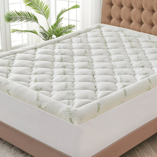 Arsny Bamboo Bedding Quilted Fitted Mattress Topper Queen Size 60"x80"