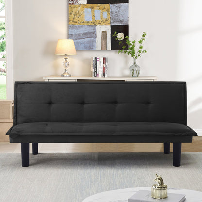 Black Futon Sofa Bed,Modern Faux Suede Convertible Sofa Bed with 3 Adjustable Backrest Angles,Loveseat Sleeper Couch for Living Room Apartment Furniture