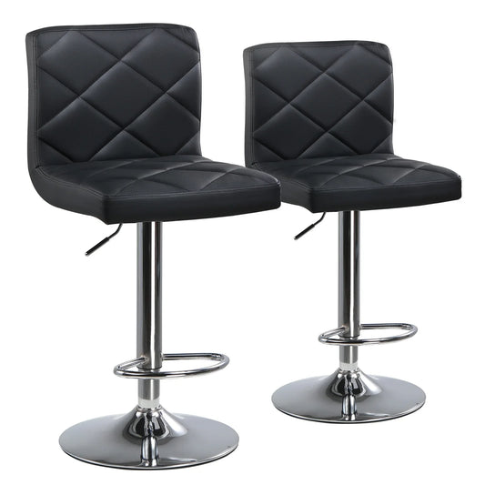 COMHOMA Bar Stools, Modern PU Leather Swivel Adjustable Hydraulic Bar Stool With 16.1” Wide Base Square Counter Bar Stool Set of 2, Black