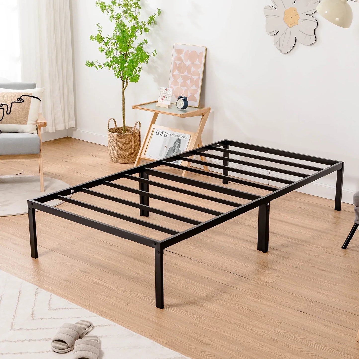 COMHOMA Heavy Duty Twin Size Metal Platform Bed Frame with 14'' High Under Bed Storage Space