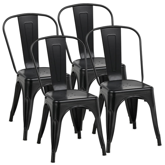 COMHOMA Metal Dining Chair Industrial Modern Iron Stackable Bistro Chair Set of 4, Black