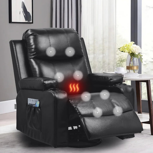 COMHOMA Swivel Rocker Recliner Chair with Heat and Massage, 31.89" Wide PU Leather Rocking Sofa Home Recliner for Living Room Home Theater Office, Black (3.7) 3.7 stars out of 368 reviews 368 reviews