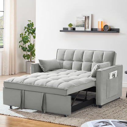 55 inch Convertible Futon Sofa Bed,Modern Loveseat Sleeper Sofa Couch with Pull-out Sofa Bed for Living Room,Small Space - Gray