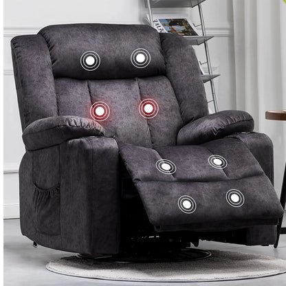 Comhoma Massage Recliner Chair 37.48" Wide 360° Swiveling Sofa Heated Massage Rocker, Gray