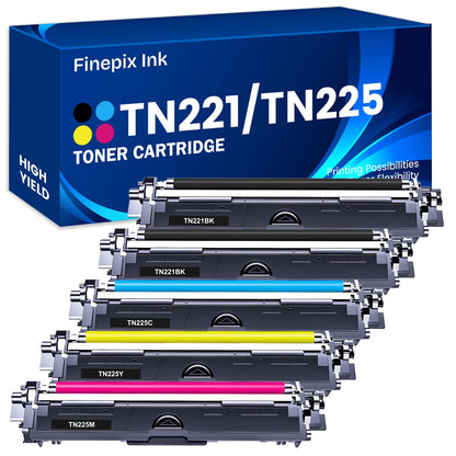 Finepix Ink TN221 TN225 Toner Cartridge Compatible for Brother TN221 TN225 TN-221 TN-225 HL-3150CDW 3152CDW 3170C MFC-9130CW 9140CDN 9330CDW Printer Ink (Black Cyan Yellow Magenta 5-Pack)