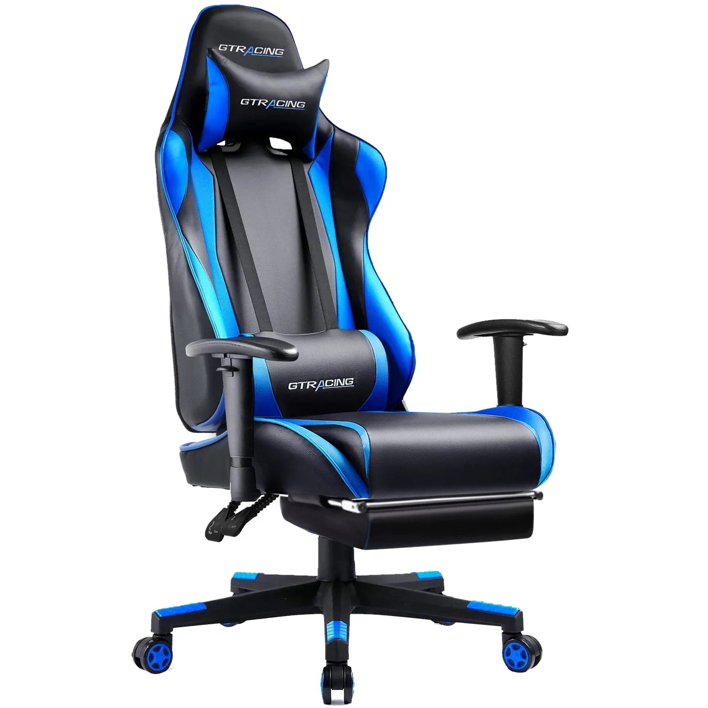 GTRACING Gaming Chair with Footrest Ergonomic Reclining Office Chair Swivel Rocker, Blue