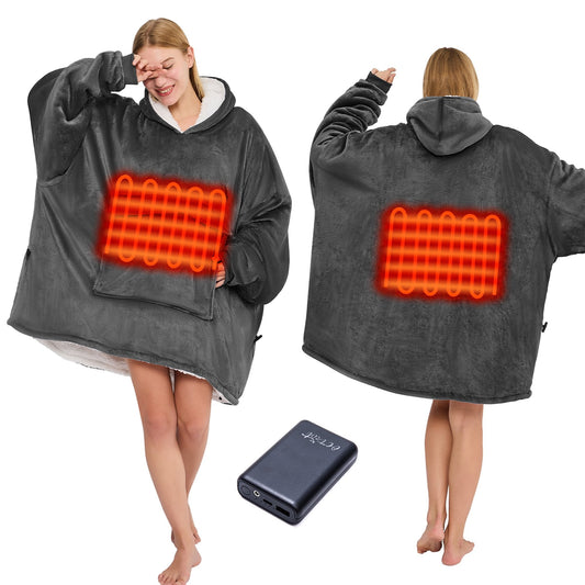 Heated Wearable Blanket, Oversized Wearable Heated Blanket for Adult, Sherpa Fleece Blanket Hoodie