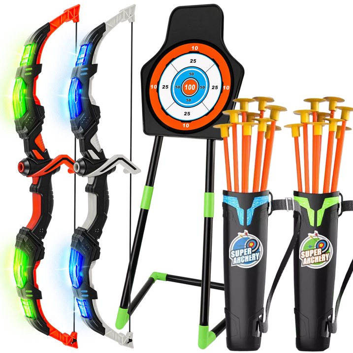 JUGAAD LIFE 2 Pack Bow and Arrow Set for Kids with LED Flash Lights, Outdoor Toys for Boys Girls Kids Ages 3-12