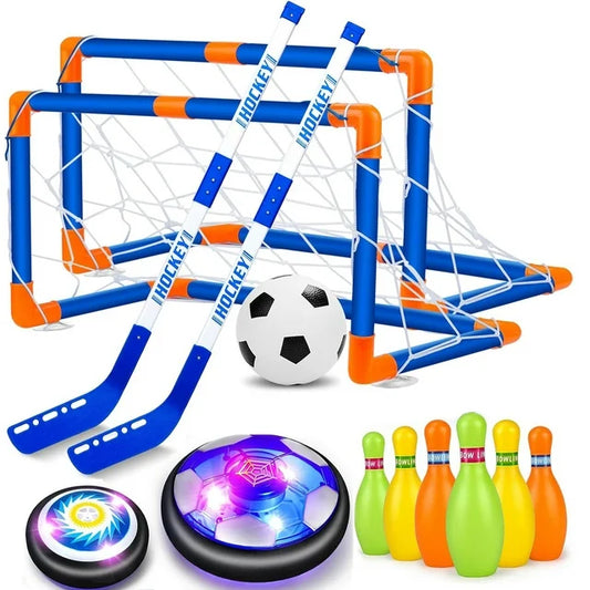 JUGAAD LIFE 3 in 1 Hover Soccer Ball Hockey Bowling Toys Set for Kids Indoor/Outdoor Sports Games Toys for 3 4 5 6 7 8 Years Old Boys Girls Christmas Birthday Gifts