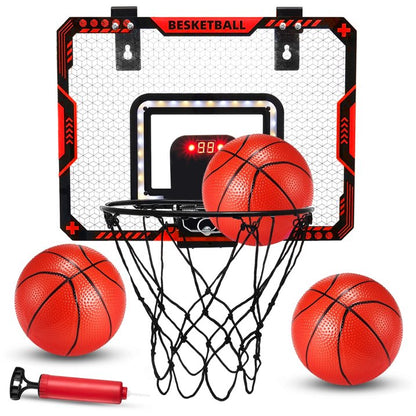 JUGAAD LIFE Basketball Hoop for Kids, Indoor Over the Door Mini Basketball Hoops with LED Lighting and Sounds, Electronic Scoreboard and 3 Balls, Basketball Toys Gifts for Boys Girls-Red