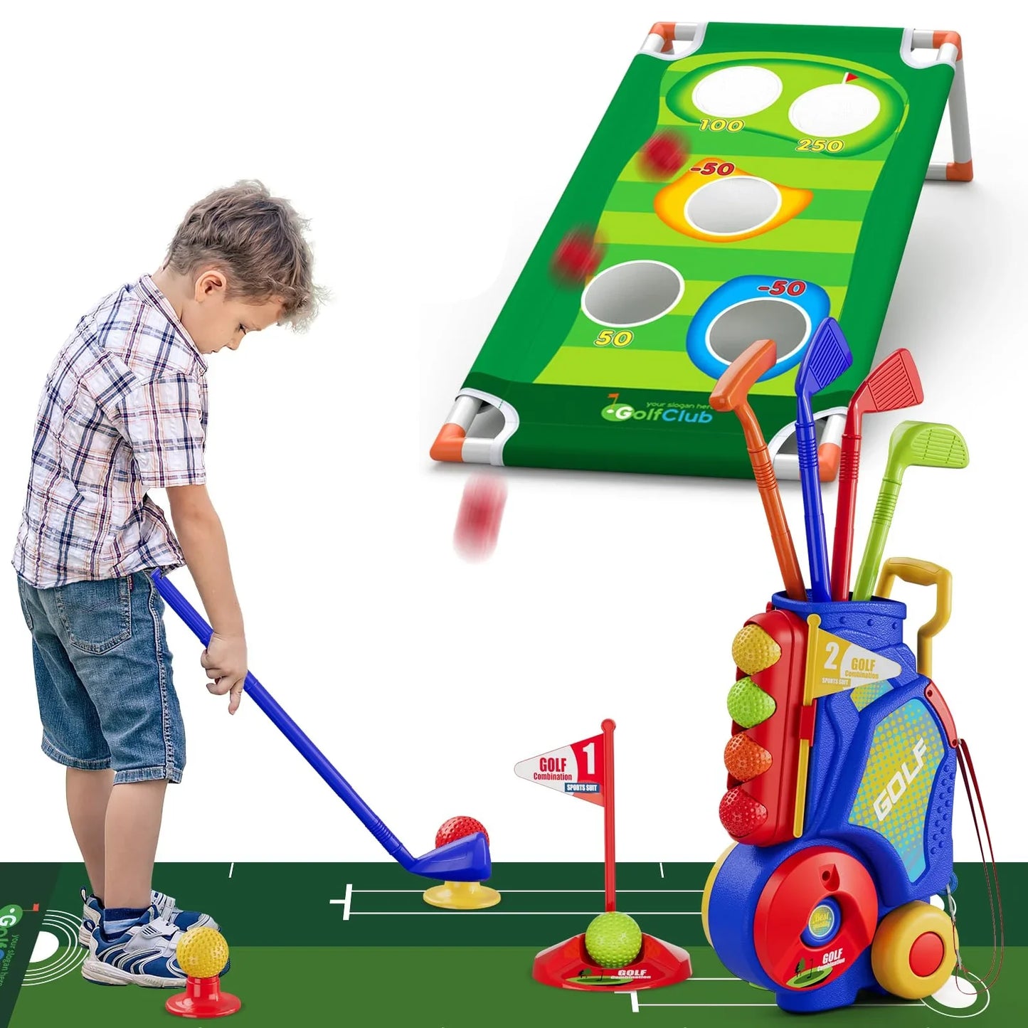 JUGAAD LIFE Kids Golf Toy Set Clubs Toddler Outdoor Toys for Boys Girls Ages 3-6 Years Old Gifts Birthday (Blue)