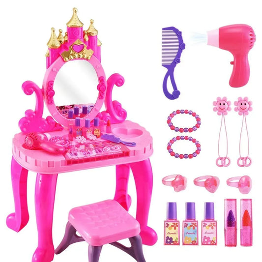 JUGAAD LIFE Toddler Vanity Makeup Table Set with Adjustable Mirror and Chair, Pretend Play Kids Princess Toys with Lights And Sounds, Gifts for Little Girls Toys Ages 3-6 Year Old