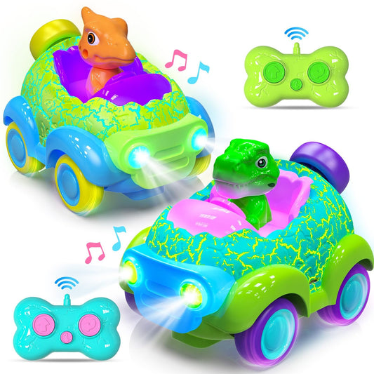 JUGAAD LIFE Remote Control Cars for Toddler, 2 Pack Dinosaur RC Cars Toys for Kids 2 3 with Lights & Music, Birthday Gift for 2 3 4 5 Year Old Kids Boys Girls