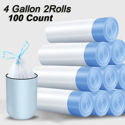 LIMICAR Trash Bags, 4 Gallon Drawstring Garbage Bags, Small Trash Bags,White Trash Can Liners For Bathroom Office,Unscented, Quick Cinch,100 Count