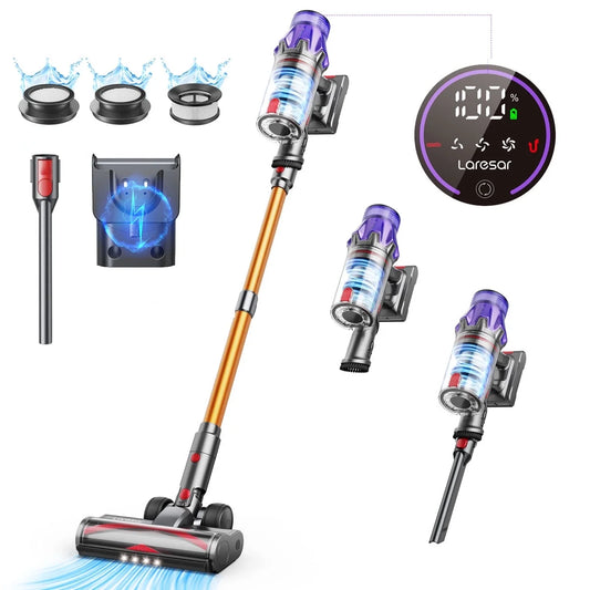 Laresar Cordless Stick Vacuum Cleaner 60mins 500W 50kpa with Charging Station,Self-Standing,Lightweight stick Vacuum for Carpets hardwood Pet Hair