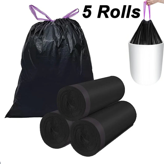 Limicar 13 Gallon Kitchen Drawstring Strong Bag,Garbage Bag,Tall Kitchen Trash Bag,5 Rolls/Total 90Pcs, Black