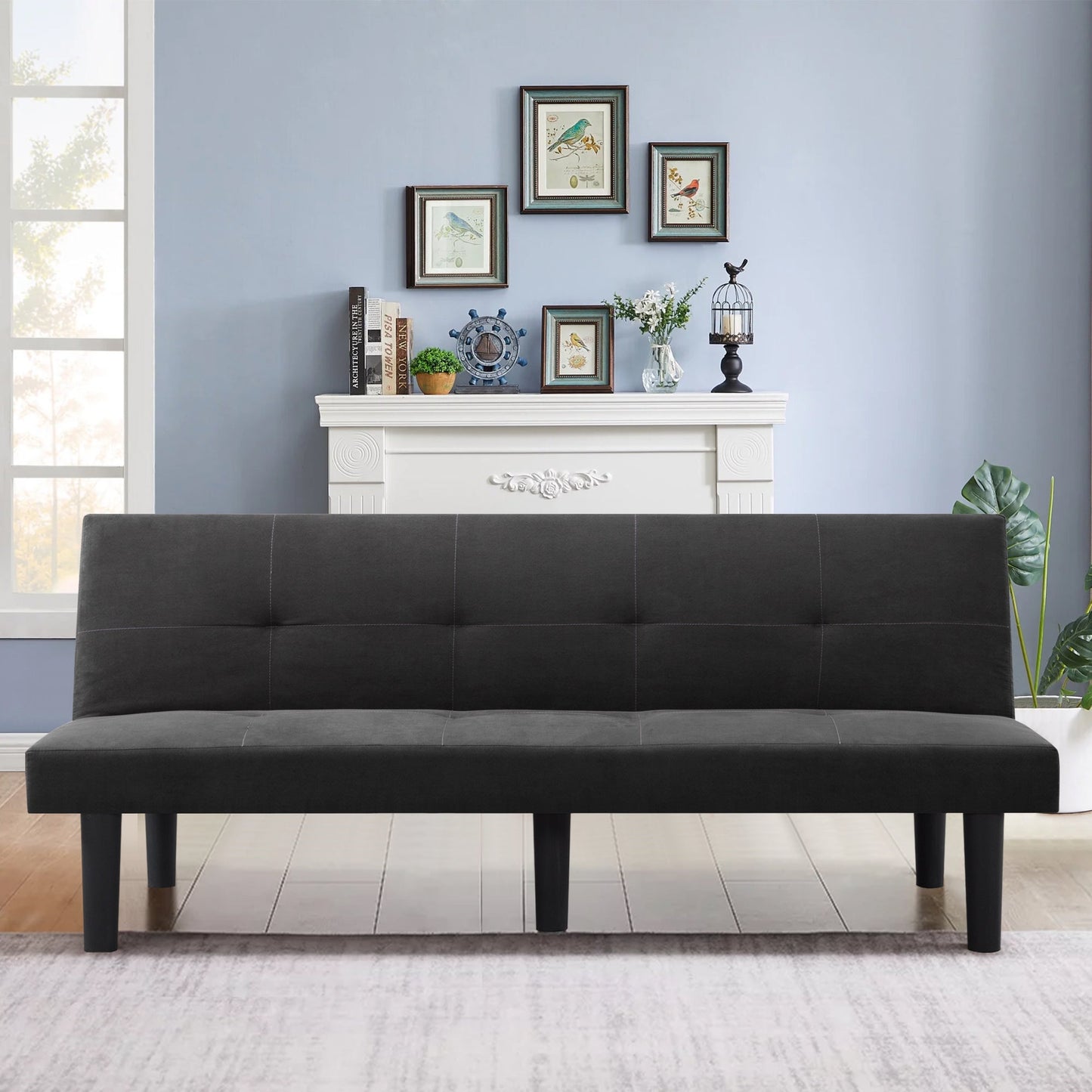 Modern Faux Suede Futon Sofa Bed,70" Convertible Sleeper Sofa Bed with 3 Adjustable Backrest Angles,Futon Couch Loveseat for Small Place,Dark Gray