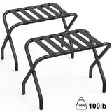 JOZ Luggage Rack Pack of 2, Folding Metal Suitcase Stand with Nylon Straps and Steel Frame, for Guest Room, Hotel, Bedroom, Steel Frame, Holds up to 130 lb, Black