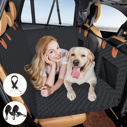 Reyox Dog Car Seat Cover with Hard Bottom, 600D Scratch Proof Nonslip Waterproof Back Seat Extender Holds 400lbs for Car Truck and SUV