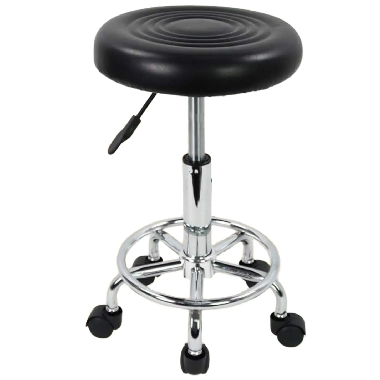 OUTMASTER Rolling Stool with Footrest PU Leather Height Adjustable for Salon Shop (Black)