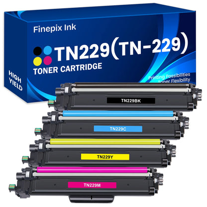 TN229 Toner Cartridges High Yield with Chip Compatible for Brother TN229 HL-L3220cdw L3280cdw L3295cdw L3300cdw 8245cdw MFC-L3720cdw L3765cdw L3780cdw L8395cdw (Black Cyan Magenta Yellow, 4-Pack)