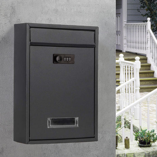 Wall Mounted Mailbox with Combination Lock, Steel Cover Metal MailBox, Dropbox with Slot, 9.2"x4.5"x11.6", Black