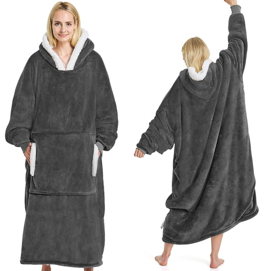 Wearable Blanket Hoodie, Flannel Sherpa Fleece Blanket Sweatshirt for Adults Women Men