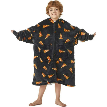 Wearable Blanket Hoodie for Kids, Flannel Sherpa Fleece Blanket Sweatshirt