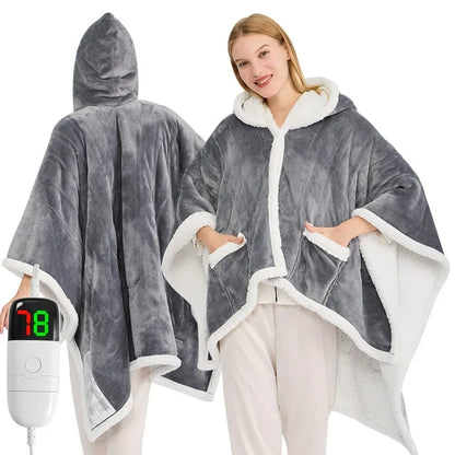 Wearable Heated Throw Blanket, Electric Heated Wrap Poncho Shawl with Pockets, 6 Heating Levels & 2 to 10 Hours Time Settings, 50 x 60 Inch