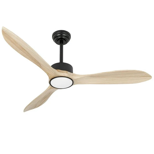 Wozzio 52 inch Ceiling Fan with Light and Remote, 3CCT Dimmable LED Light, 3 Reversible Natual Wood Blades,Indoor & Outdoor