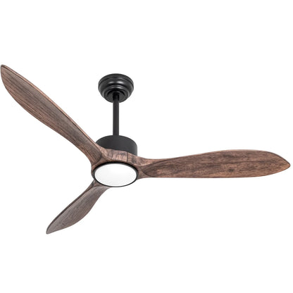 Wozzio 52 inch Ceiling Fan with Light and Remote,DC Motor,3CCT Dimmable LED Light,3 Gray Solid Wood Blades,Indoor & Outdoor