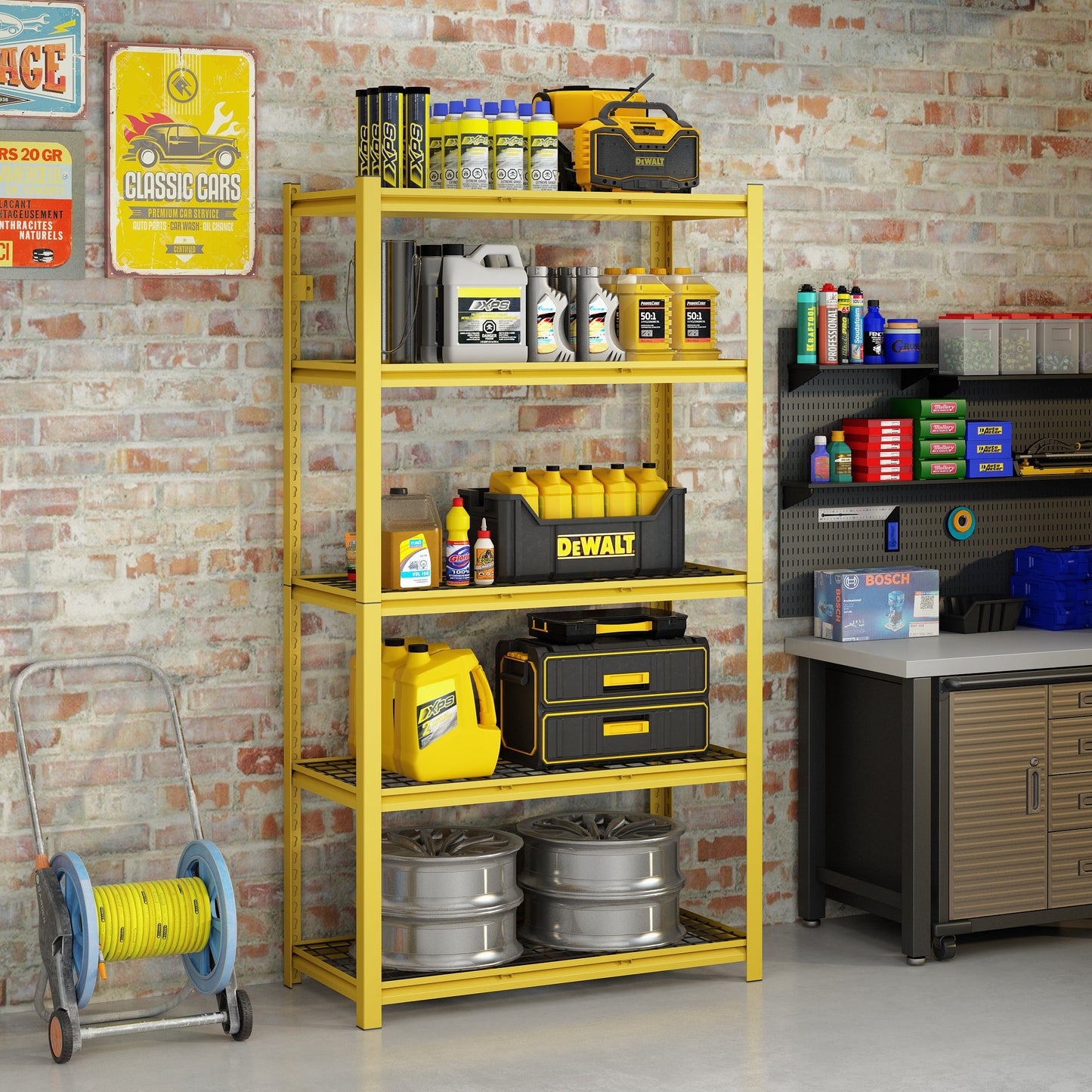 FCH 39.4"W x 18"D x 72"H 5 Shelf Wire Shelving Unit 2500LBS Capacity Adjustable Storage Rack , Yellow