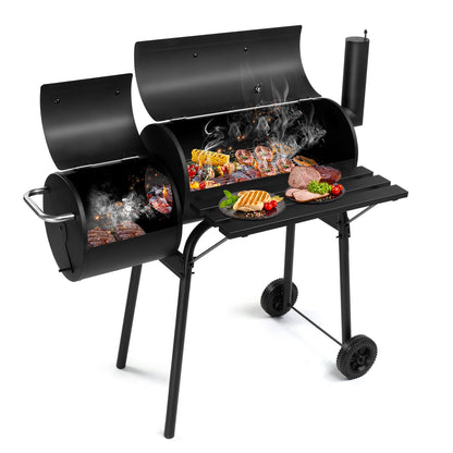 BBQ Charcoal Grill Outdoor Barbecue Pit with Offset Smoker Patio Backyard,Iron,Black