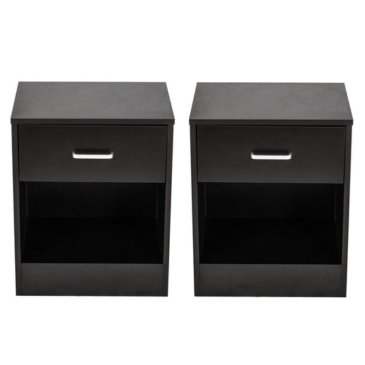 Zimtown Set of 2 Nightstand End Beside Table 1 Drawer Storage Organizer Room Furniture,Black