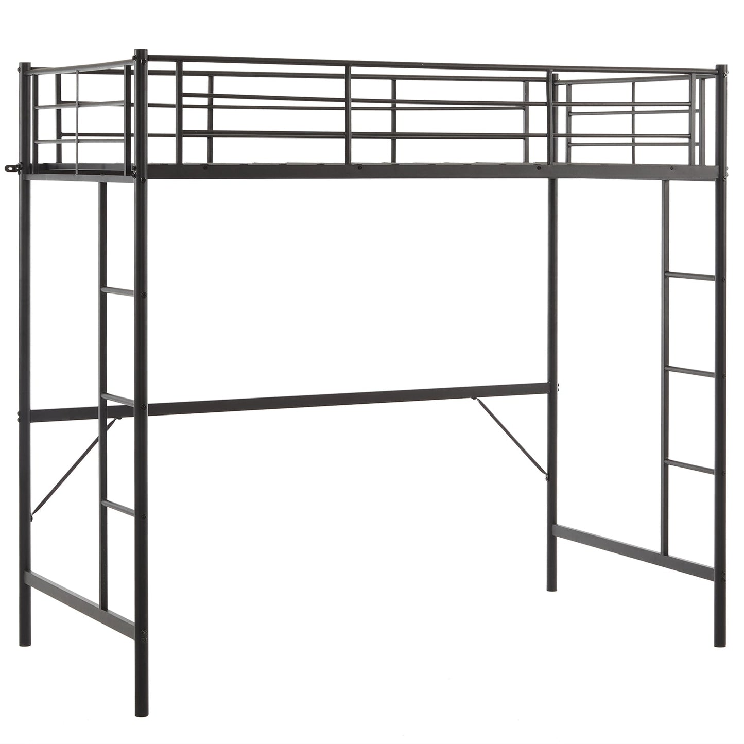 Zimtown Twin Loft Bed with Stairs Metal Single Loft Bunk Bed with Safety Guard Rails & 2 Side Ladder for Kids Teens Adults, Black