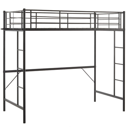 Zimtown Twin Loft Bed with Stairs Metal Single Loft Bunk Bed with Safety Guard Rails & 2 Side Ladder for Kids Teens Adults, Black