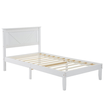 Zimtown Twin Bed Frame,Solid Pine Wood Kids Twin Platform Bed Frame, Bedroom Twin Bed with Headboard for Adults, White