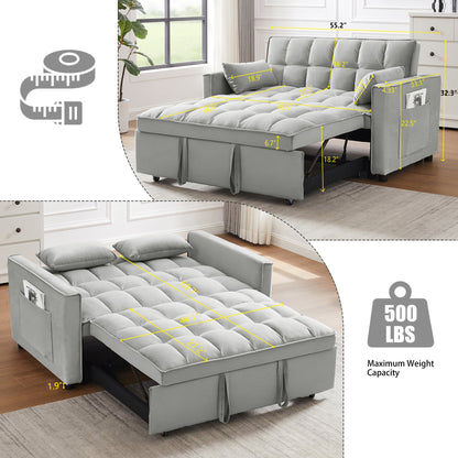 55 inch Convertible Futon Sofa Bed,Modern Loveseat Sleeper Sofa Couch with Pull-out Sofa Bed for Living Room,Small Space - Gray