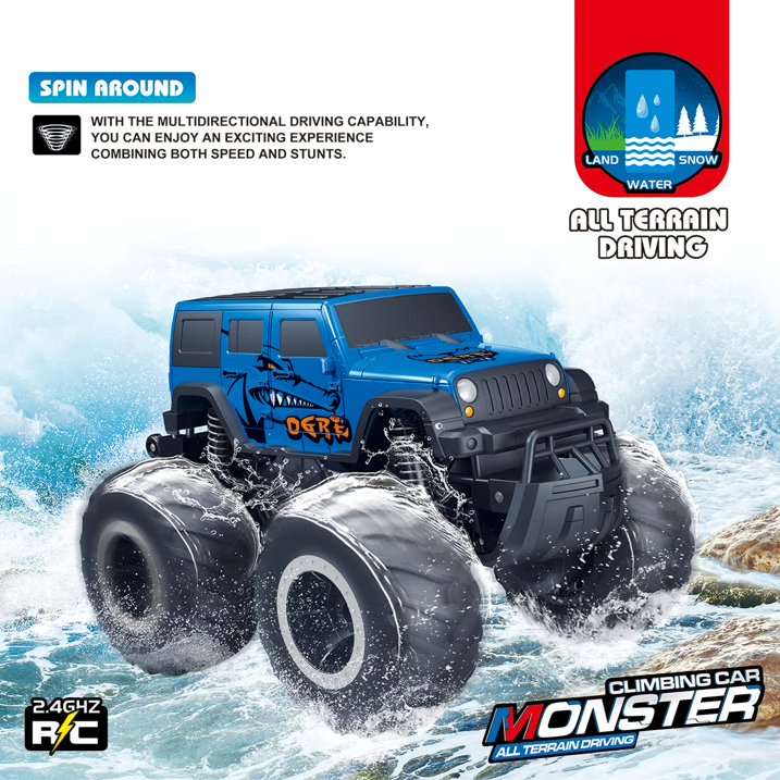 JUGAAD LIFE Remote Control Cars 1:16 SUV Toys RC Monster Truck Toys Body Waterproofing Suitable for All Terrain 4WD Off-Road Car, Land Water 2 in 1, Gifts for Kids Boys