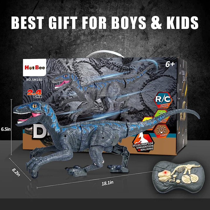 JUGAAD LIFE Remote Control Dinosaur Toys for Kids Boys Walking Robot RC T-Rex with Lights and Sounds Dinosaur Toy Gifts for Boys Girls Age 3-5, 5-7, 8-12 Years Old - Blue