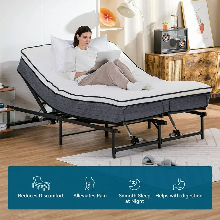 COMHOMA Adjustable Bed Frame Queen Size Adjustable Bed Base Head and Foot Incline